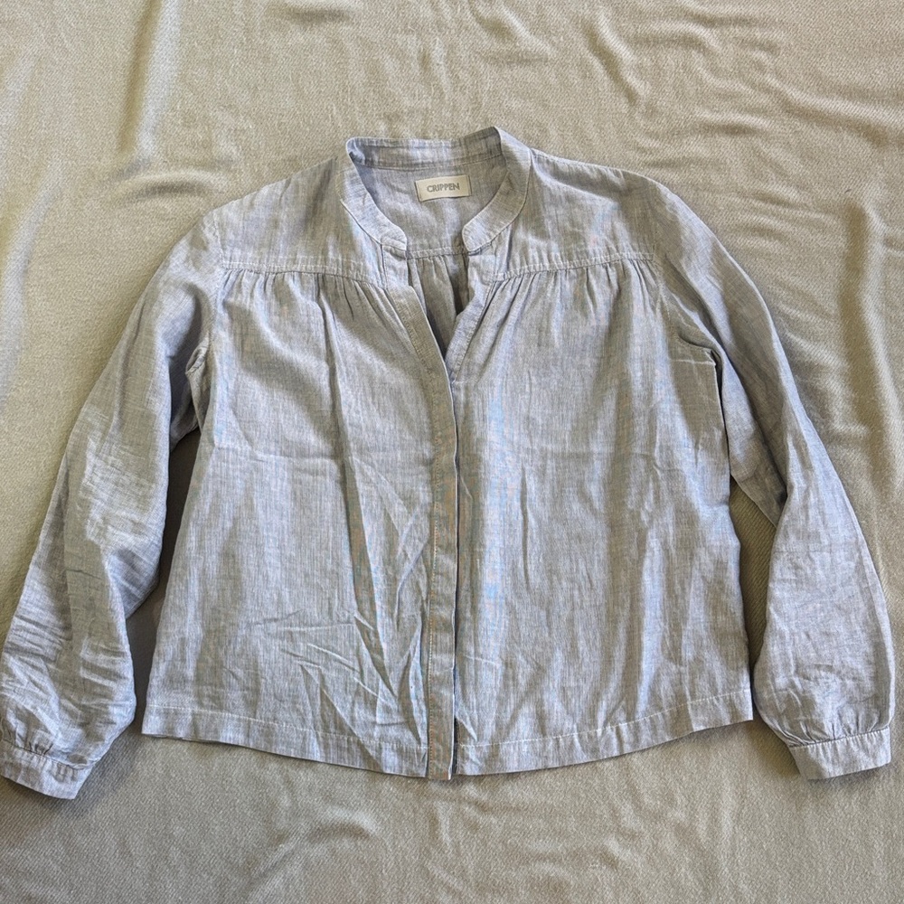 Crippen women’s blouse oversized size small blue and white pinstripes